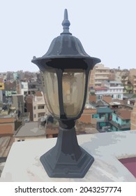 Old designed lamp at the top of the building, Vector illustration