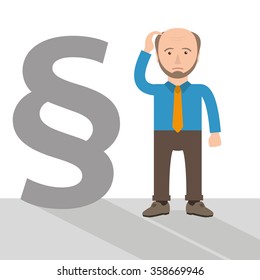 Old, desperate businessman cartoon with a paragraph. Eps 10 vector file.