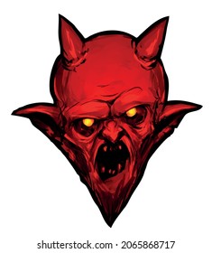 old devil's head red horned devil vector illustration