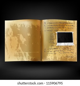Old diary on black background. Vector