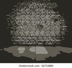 old dirty interior with brick wall, vintage background