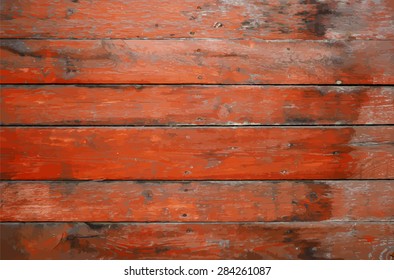 old dirty wooden wall, red background, vector