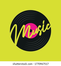 Old disco party music record logo.