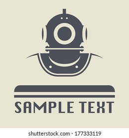 Old diving helmet icon or sign, vector illustration