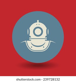 Old diving helmet icon or sign, vector illustration