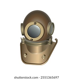 Old diving helmet on white background. Vector realistic illustration