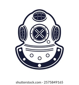 old diving helmet in vintage monochrome style isolated vector illustration