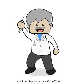 Old Doctor Flat Cartoon Illustration