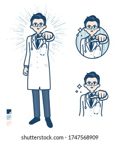 Old Doctor In A White Coat with Pointing to the front images.
It's vector art so it's easy to edit.
