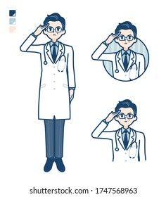 Old Doctor In A White Coat With Salute Images.
It's Vector Art So It's Easy To Edit.
