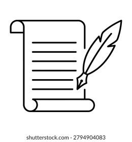 Old document scroll with quill pen line drawing document parchment literature feathers literary