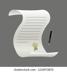 The old document, the scroll with the seal. Vector illustration.