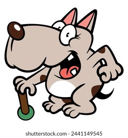 Old Dog cartoon characters walking using a cane. Best for sticker, logo, and mascot with health themes