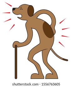 An old dog is having trouble with aches and pains while trying to walk