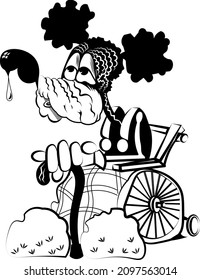 Old dog sits in a chair with a stick Vector illustration in cartoon graphic comic style sketch humor caricature  