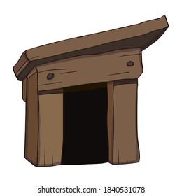 Old doggie box. Dog house isolated on white background. Vector illustration.