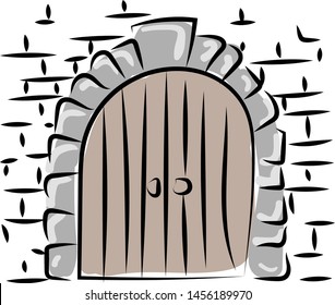 Old door drawing, illustration, vector on white background