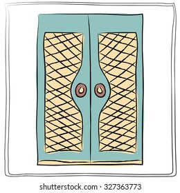 Old door icon, isolated illustration vector. Close up wooden door with simple design