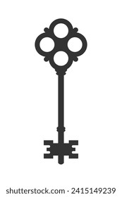 Old door key graphic icon. Symbol ancient key isolated on white background. Vector illustration