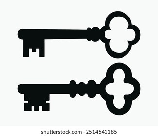 Old Door Key Silhouette - Isolated White Background - Vector Icon Illustration