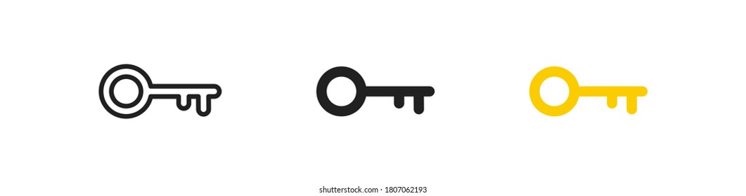 Old door key, simple icon set. Home lock isolated concept in vector flat style.