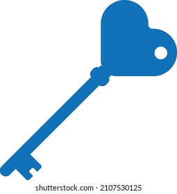 Old door key vector icon, Key silhouette on white background, Old ornate key vector icon blue version