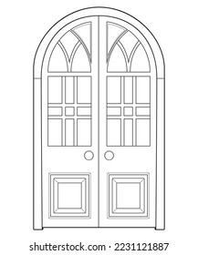 Arte vectorial de la línea de la puerta antigua aislado en el fondo blanco. vectores de estilo de arte de línea de puerta antigua. para el libro de colores
