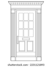 Old door  line vector art.  Old door isolated on white background. old door in line art style vector. for coloring book
