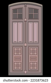 Old door vector art.  Old door isolated on bacl background. old door in style vector. for coloring book
