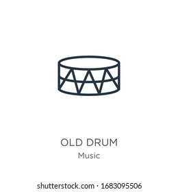 Old drum icon. Thin linear old drum outline icon isolated on white background from music collection. Line vector sign, symbol for web and mobile