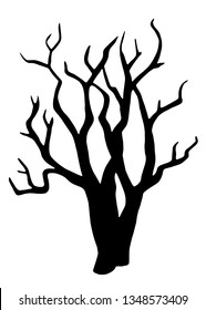 Old dry  bare tree  Black silhouette  Sketch hand drawn  Isolated white background