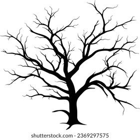 Old dry, bare tree. Black silhouette. Sketch hand drawn. Isolated on white background. Vector illustration