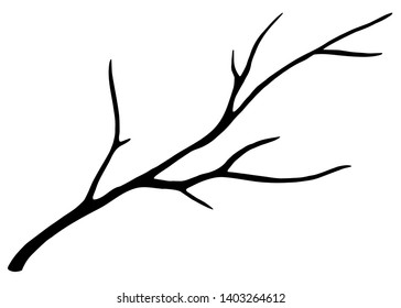 Old dry, bare tree, branch. Black silhouette. Sketch drawing. Isolated on white background