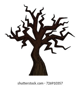 Old dry tree, colorful scary Halloween sketch illustration. Vector