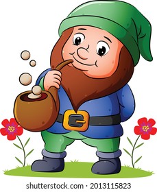 The old dwarf is smoking with the wooden cigar of illustration