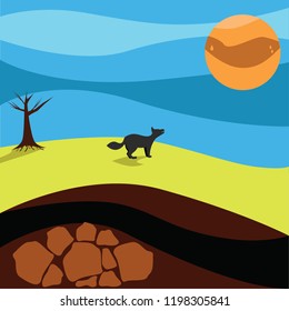 The Old Earth Siluet with wolf and death tree