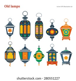 Old east lamp vector illustration pack set