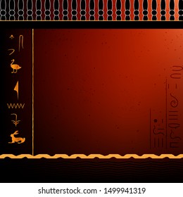 old Egiptian style background with hieroglyphs. historical vector poster template. Red color with ornament