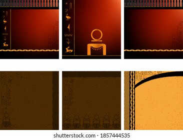 old Egiptian style background with hieroglyphs. historical vector poster template collection. set of vector illustrations