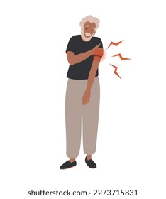 Old, Elder Black Man suffering from arm pain. Health Problem, Disease Symptoms and Unhealthy Body Sickness. Medicine concept