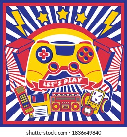 Old Electronics Machine with Big joystick, Arcade Game ,Telephone ,Radio Vector illustration