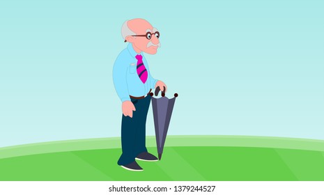 Old elegant profesor with umbrella