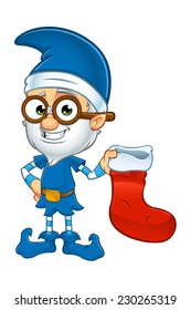 Old Elf Character In Blue - Holding Stocking