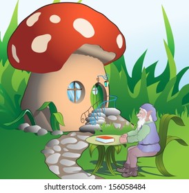 old elf staying in front of his house