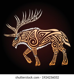 old elk tribal tattoo with black red background. you can use this for tattoo design or T-shirt printing or anything you want