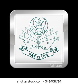 Old Emblem of Pakistan. Metallic Icon Square Shape. This is File from the Collection Flags of Asia