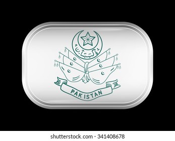 Old Emblem of Pakistan. Rectangular Shape with Rounded Corners. This Flag is One of a Series of Glass Buttons