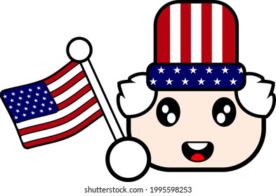 old emoticon cartoon vector holding american independence day flag