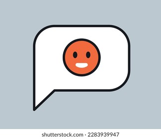 Icono de emoticono antiguo. Burbuja del discurso con emoji rojo. Comunicación en redes sociales y mensajería instantánea. Diseño de mensajes y notificaciones. Dibujo vectorial plano de dibujos animados