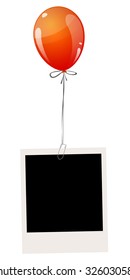 old empty photo hanging on an flying colored balloon